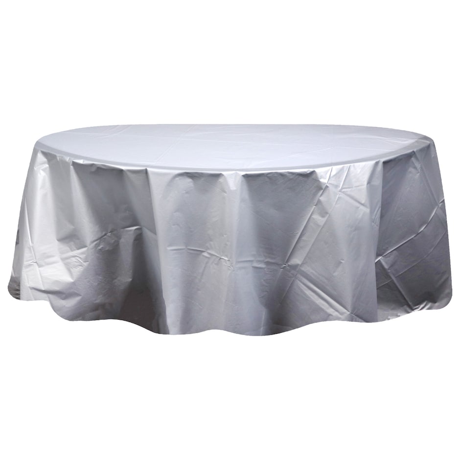 Bulk Silver Round Plastic Table Covers, 84 in. Dollar Tree