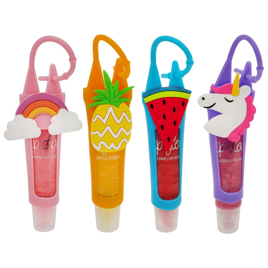 Lip Glosses with Fun Silicone Holders, 0.4oz. Tubes
