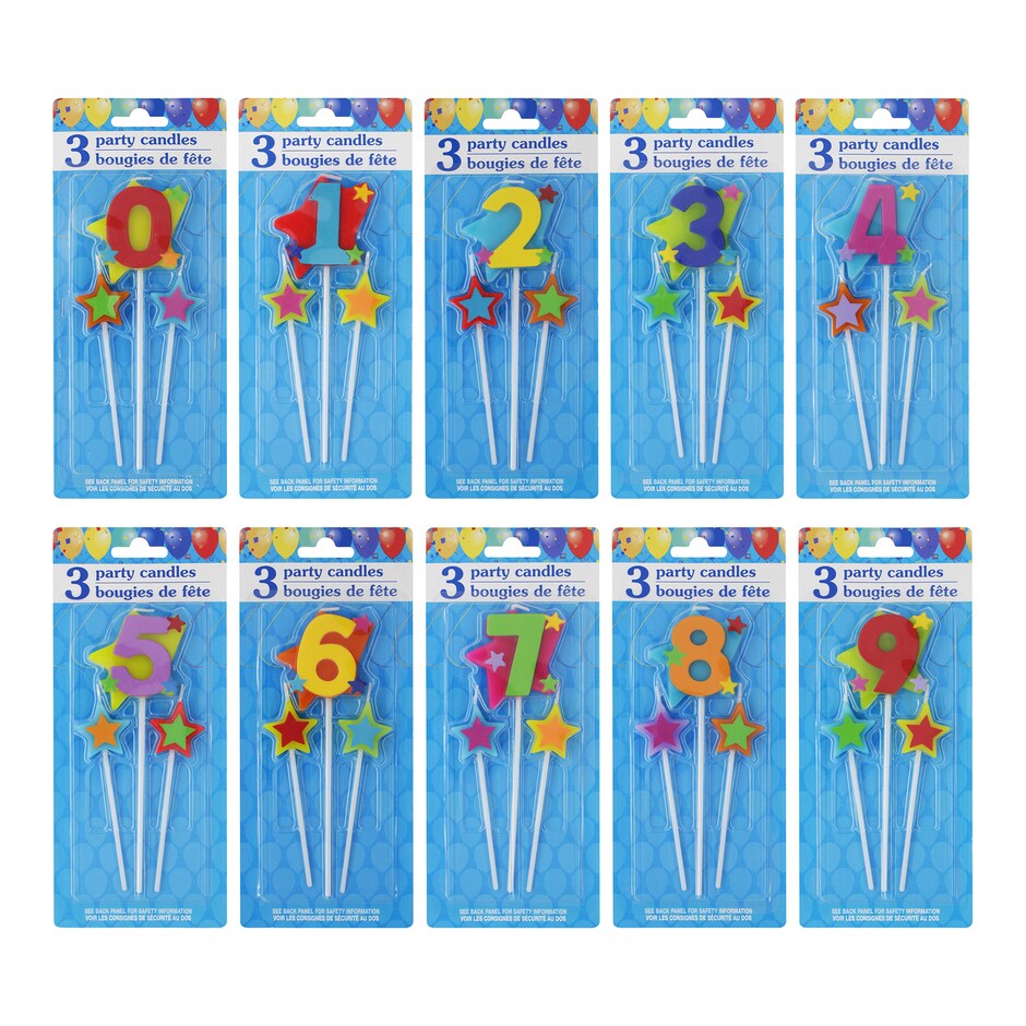 Number Birthday Candles on a Stick, 3-pc. 7.8x3.9 in.