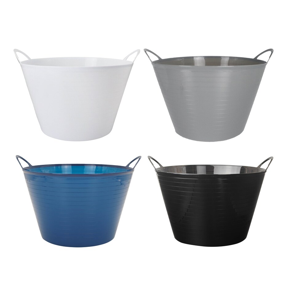 Bulk Flexible White and Blue Plastic Storage Tubs with Handles, 14.25x9