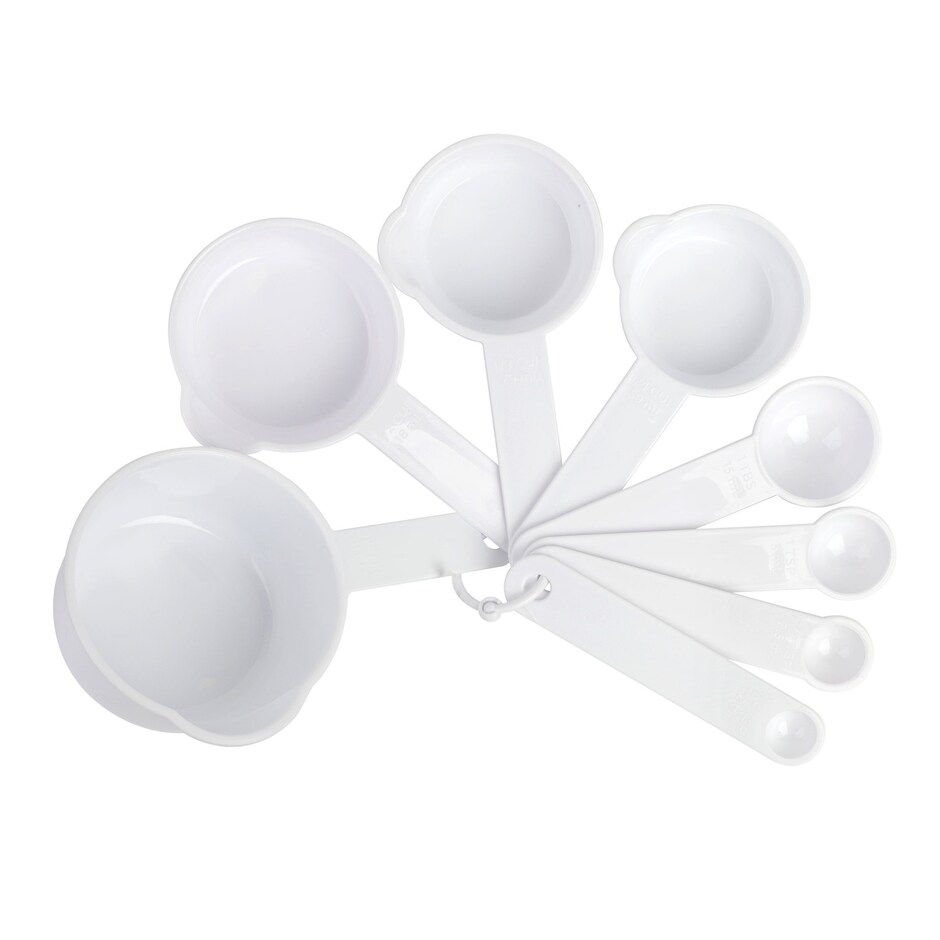 Set de Tazas y Cucharas Medidoras Blancas de Plastico pa tu Cocina 2
