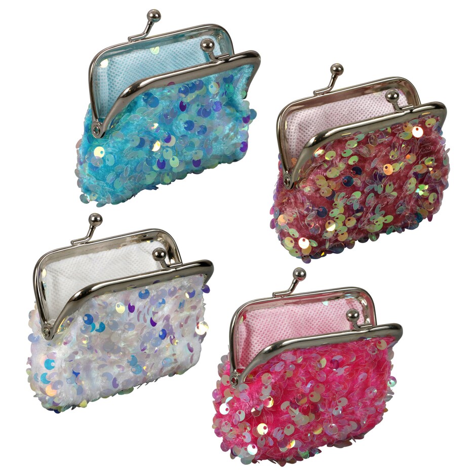 Bulk Iridescent Sequin Coin Snap Purses, 3.75x3.125 in. Dollar Tree
