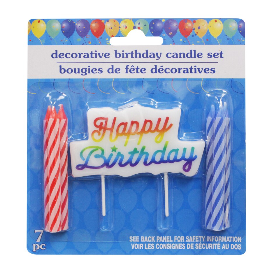 Velas Rayadas y Topper de Cumpleanos - Set de 7 Piezas 3