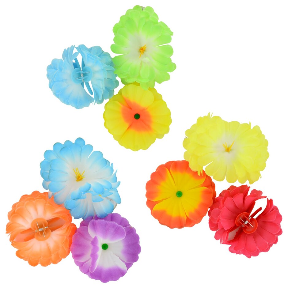 Ganchos de Pelo Flores Tropicales de Tela - Paquete de 3 para tu Fiesta 3