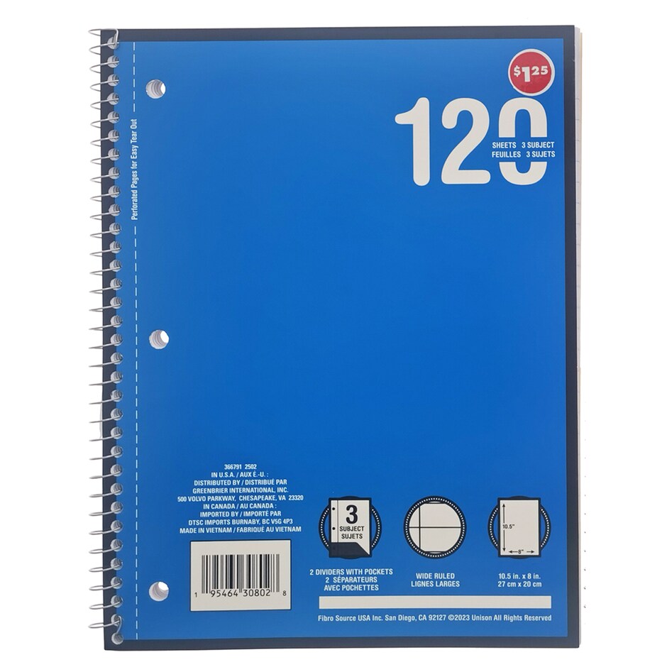 Cuaderno Espiral 3 Materias Rayas Anchas 120 Hojas 5