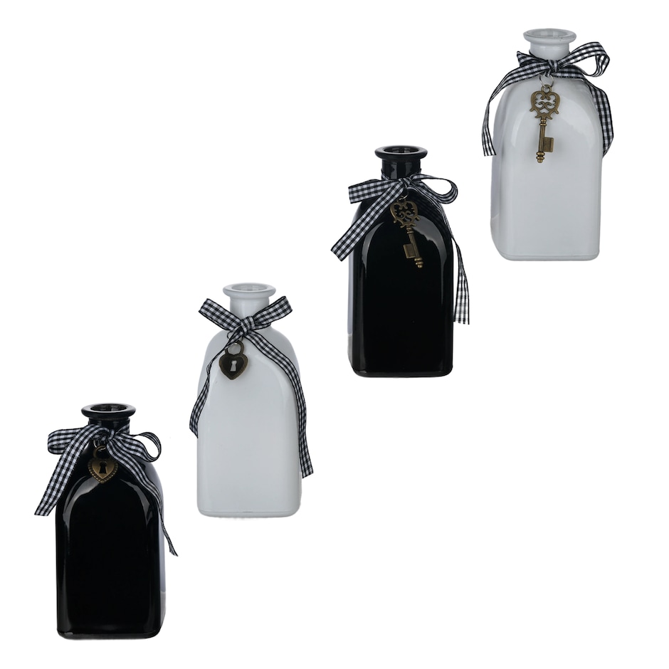 Botellas Cuadradas Decorativas con Cinta y Dijes Metalicos 3