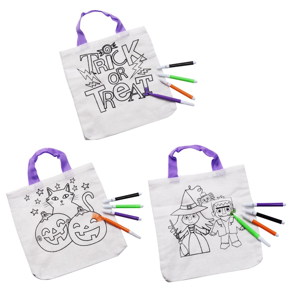 Bolsas de tela pa decorar Halloween con marcadores 12x8 pulg 3