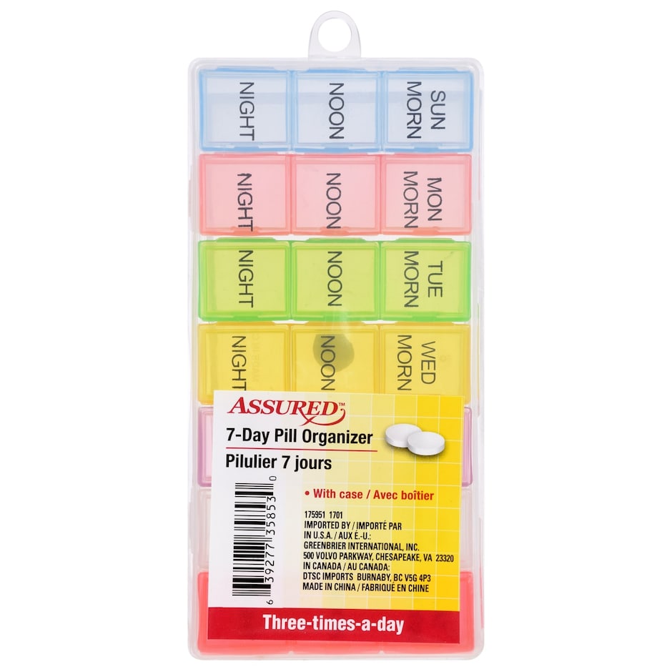 Bulk Assured 7Day Colored Plastic Pill Organizers Dollar Tree
