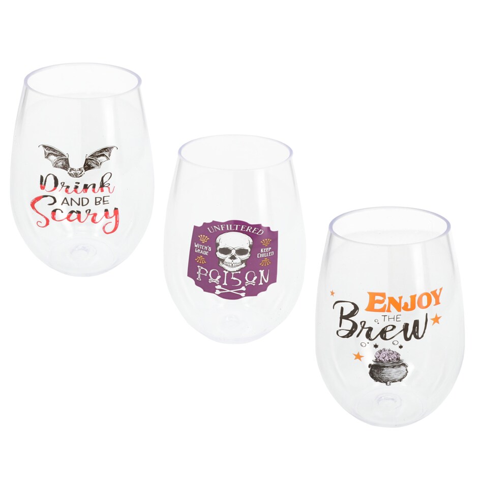 Bulk Halloween Themed Stemless Wine Glasses, 18oz. Dollar Tree