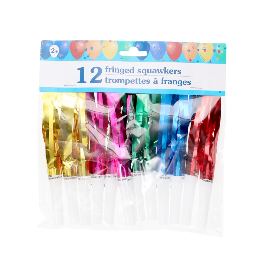 Pitos de Fiesta con Flecos Metalicos - Pack de 12 para la Gozadera 2