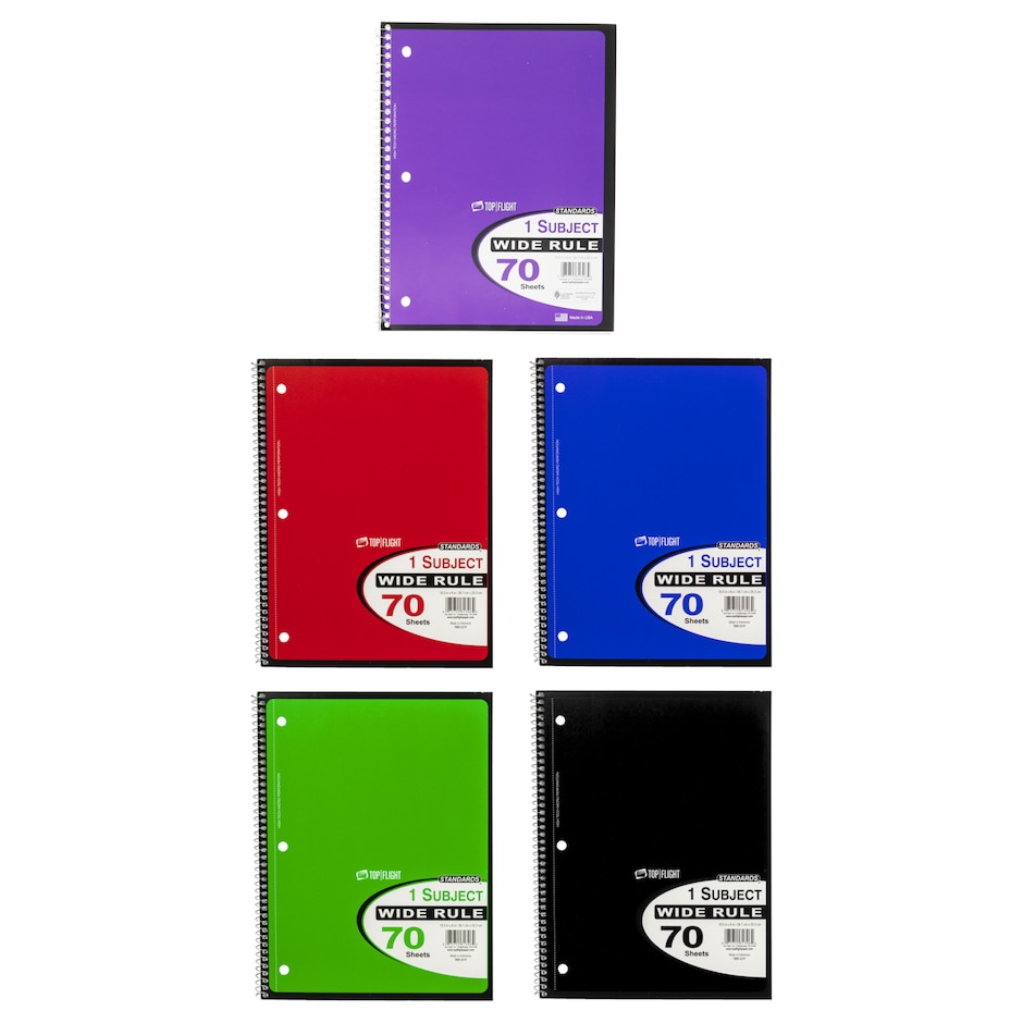 70Sheet WideRuled Spiral SingleSubject Notebooks Dollar Tree