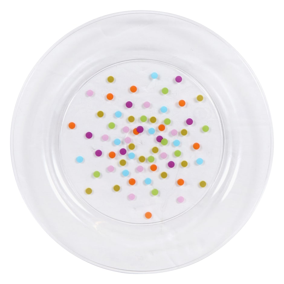 Bulk Caterer's Corner Clear Plastic Side Plates with Colorful Dots, 6