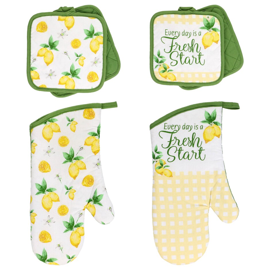 Bulk Home Collection Lemon Design Oven Mitts and Pot Holders Dollar Tree