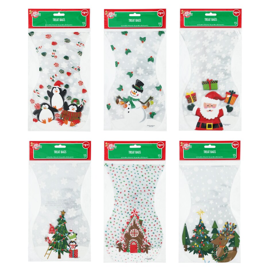 Christmas House Holiday-Themed Cellophane Goodie Bags, 15-ct.
