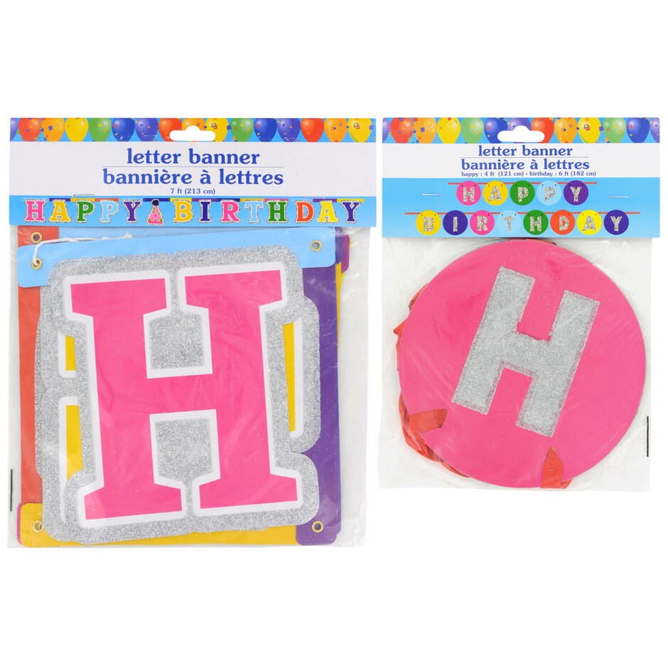 Glittery "Happy Birthday" Banners — Dollar Tree (SKU 226669)