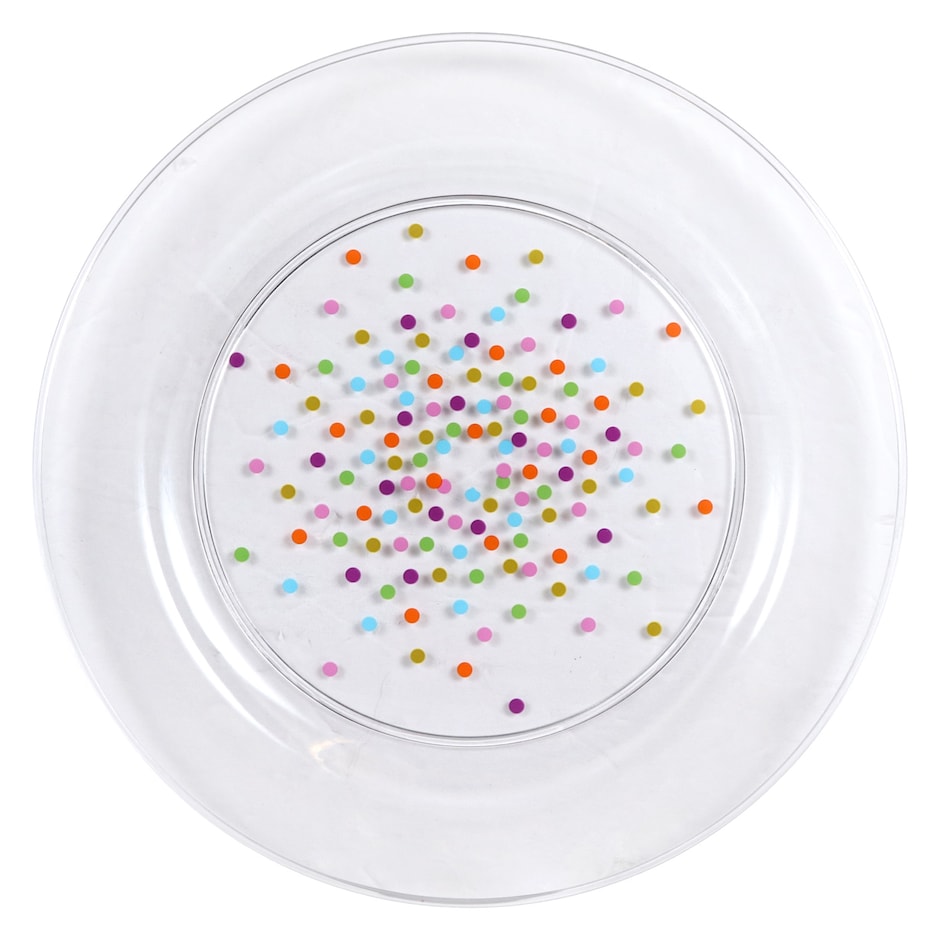 Bulk Caterer's Corner Clear Plastic Dinner Plates with Colorful Dots, 4