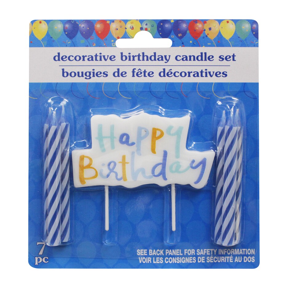 Velas Rayadas y Topper de Cumpleanos - Set de 7 Piezas 4