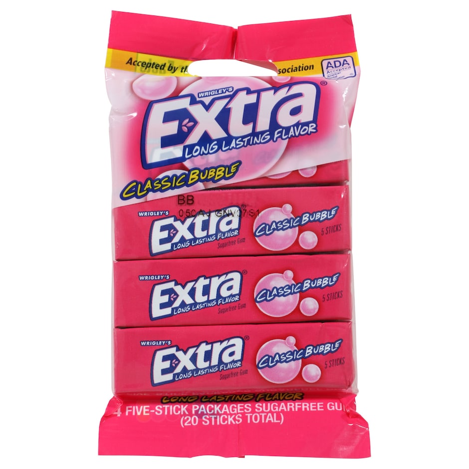 Bulk Extra Classic Bubble Sugarfree Gum, 4ct. Packs Dollar Tree