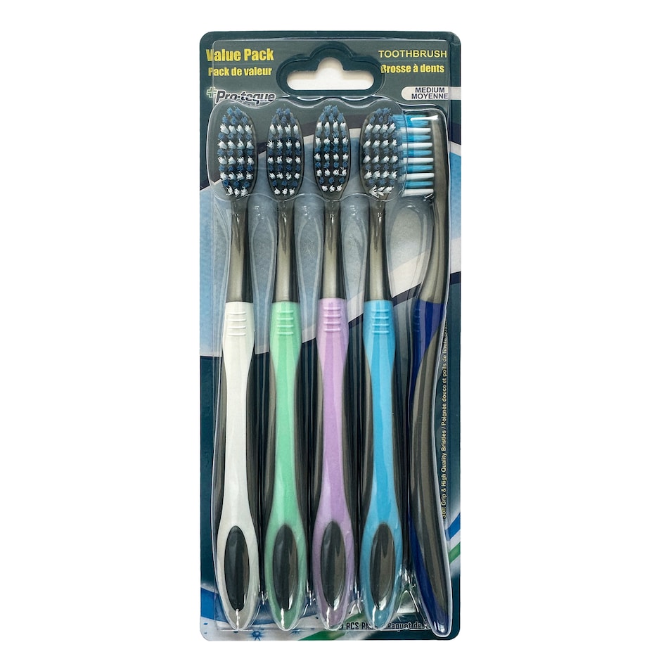 Cepillos de Dientes Pro-teque Medianos, Pack de 5, Colores Surtidos 5