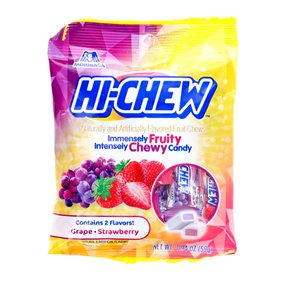 HICHEW Grape and Strawberry Fruit Chews, 1.94oz. Bags Dollar Tree