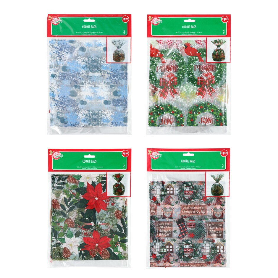Christmas House Printed Cellophane Cookie Bags, 2 ct.