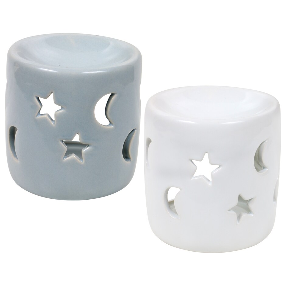 Bulk Stoneware Fragrance Warmer with Moon & Star Cutouts, 3.5x3.5x4.0