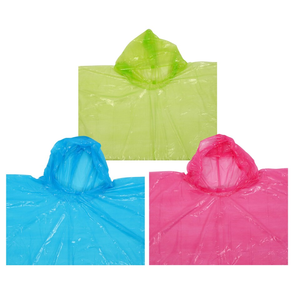 Bulk Hooded Plastic Rain Ponchos, 39.5x50 in. Dollar Tree