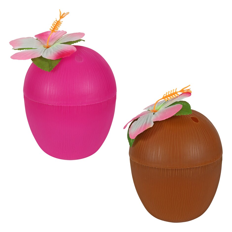 Plastic Luau Coconut-Shaped Cups, 13 oz.