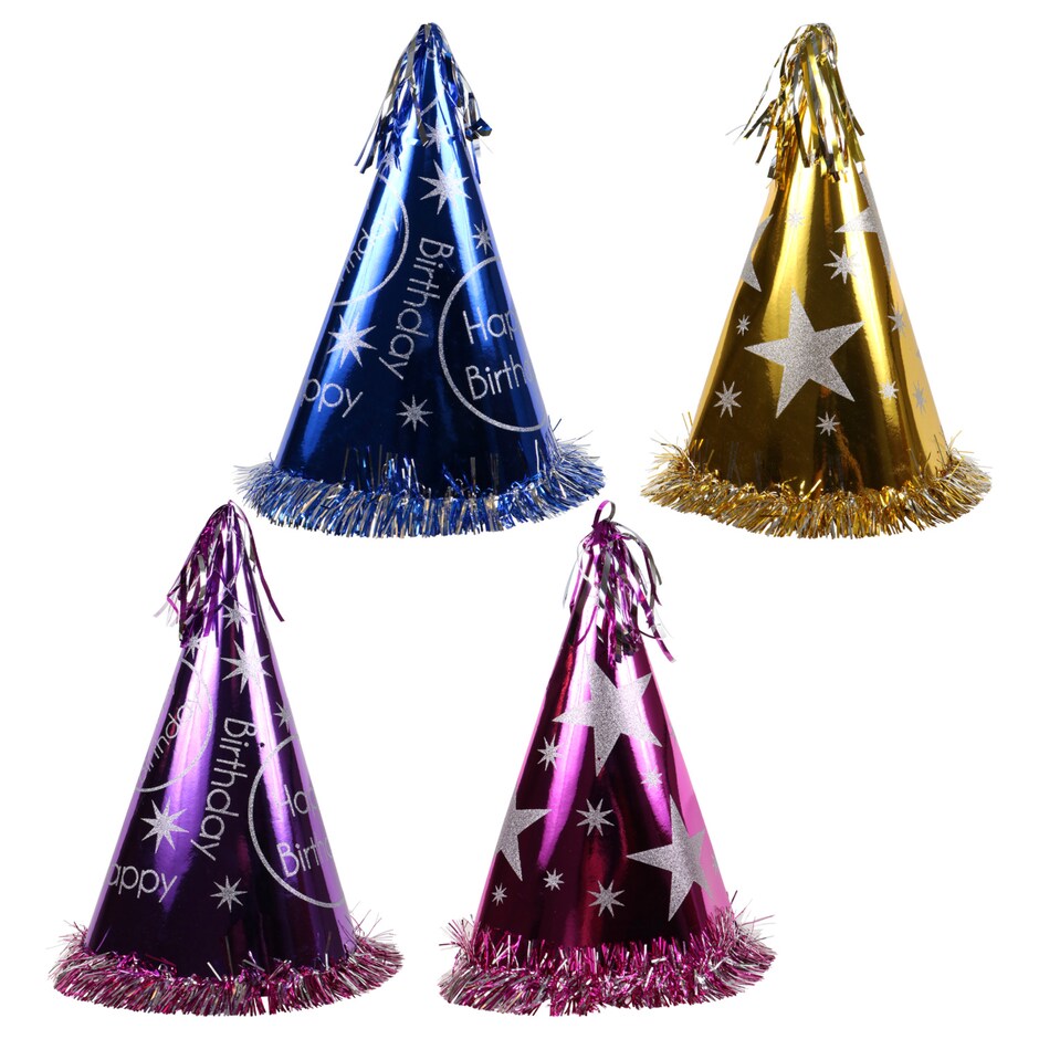 Bulk Glitter Cone Party Hats with Frills, 12.5x6.75 in. Dollar Tree