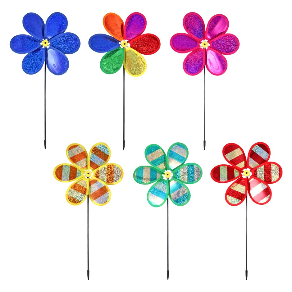 Bulk Metallic Flower Garden Pinwheels, 20.75x10 in. Dollar Tree