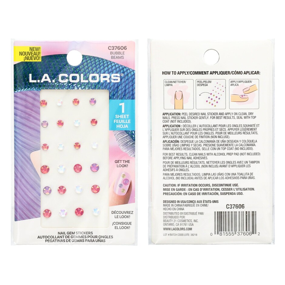 Stickers de Unas L.A. Colors con Gemas y Pegatinas, 24 Pzas, Estilos Chulos 6