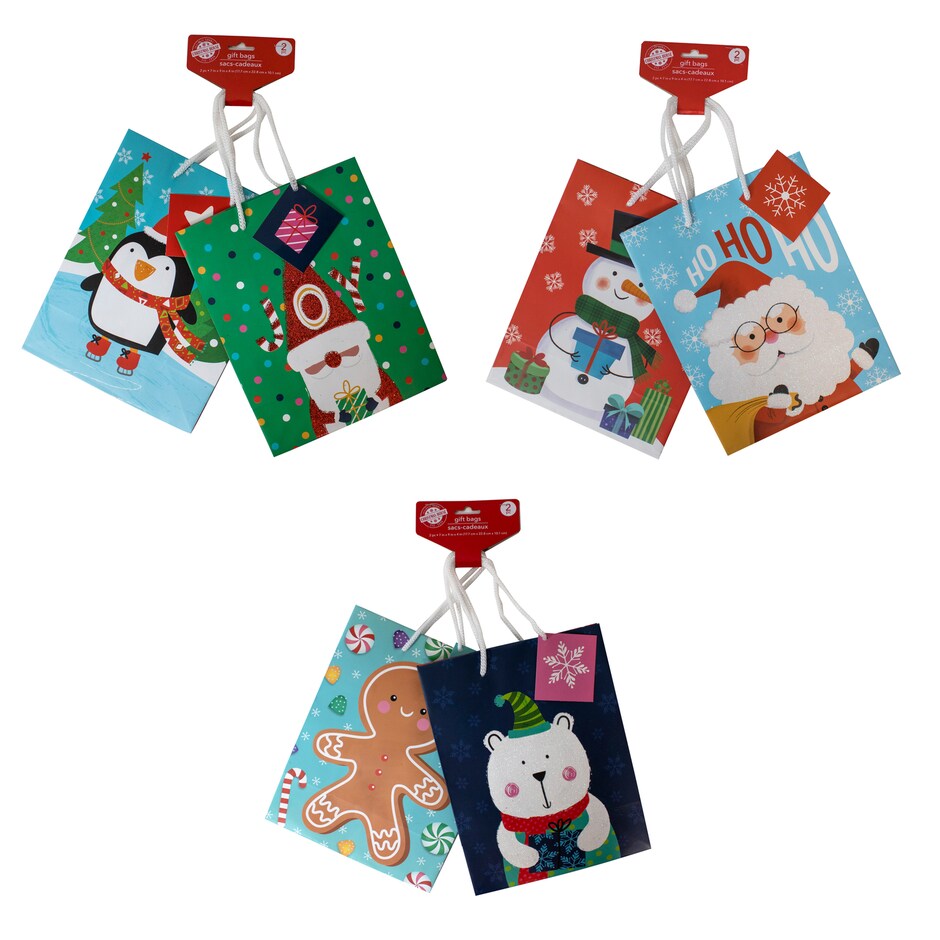 Christmas House Small WhimsicalCharacter Gift Bags, 2pc. Pack