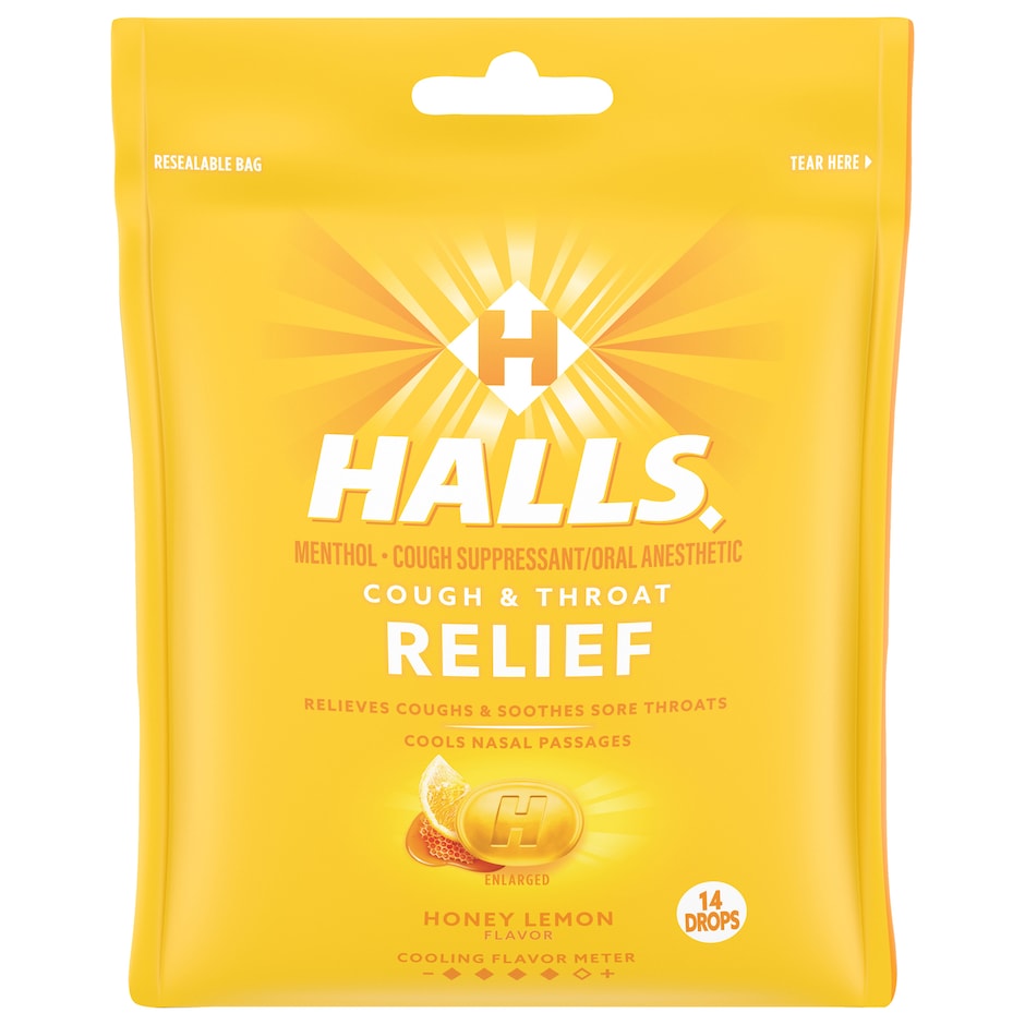 Bulk HALLS HoneyLemon Menthol Cough Drops, 16ct. Bags Dollar Tree