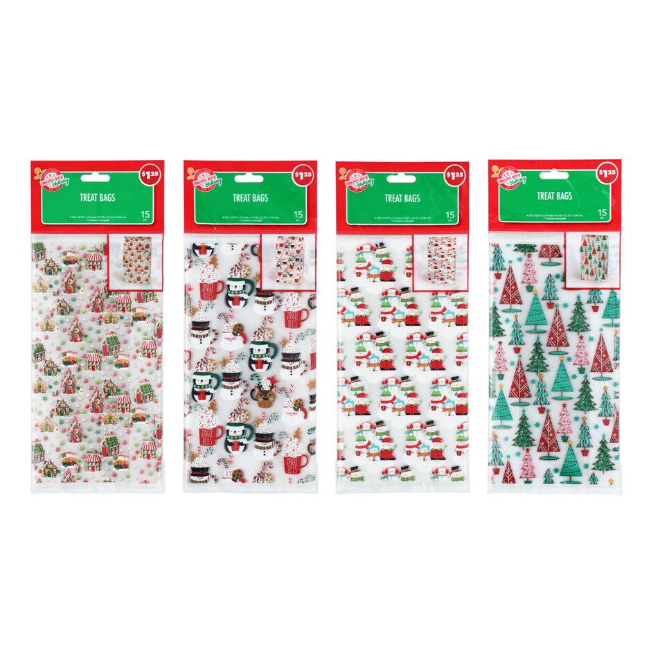 Christmas House Frosted Plastic Treat Sacks, 15 ct.