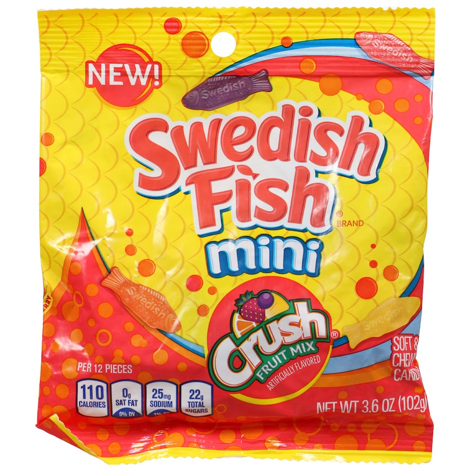 Bulk Swedish Fish Mini Crush Fruit Mix, 3.6oz. Bags Dollar Tree