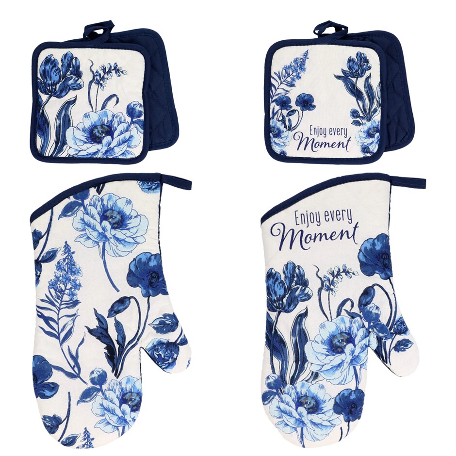 Bulk Home Collection Blue Floral Oven Mitts and 2ct. Packs of Pot