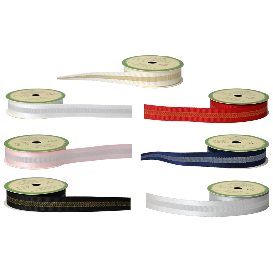 Bulk Floral Garden Grosgrain with Metallic Stripe Ribbons, 3 yd. Rolls Dollar Tree