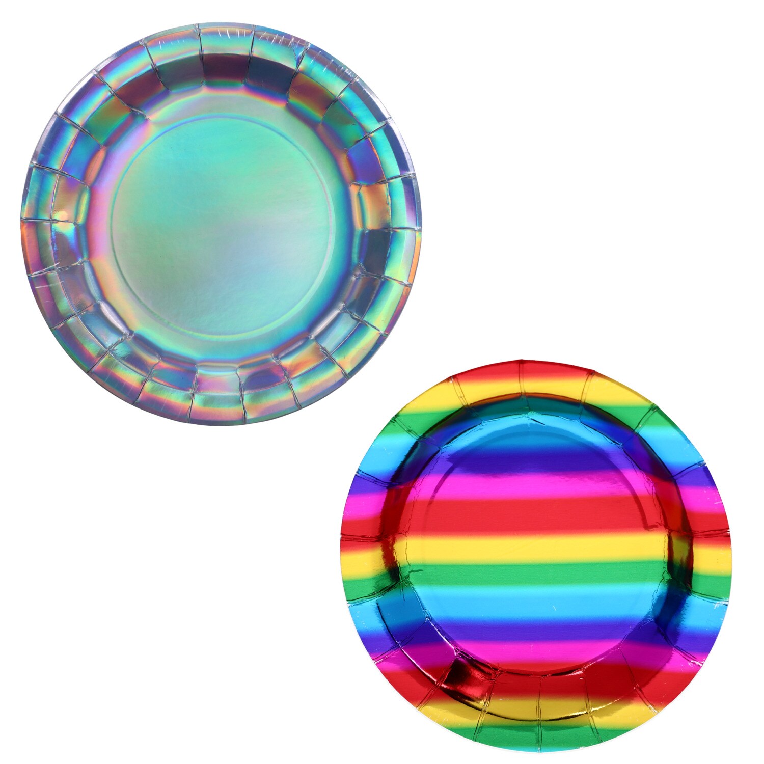 Metallic and Iridescent Rainbow Party Plate, 20-pc Pack — coming to Dollar Tree Oct 2, 2026