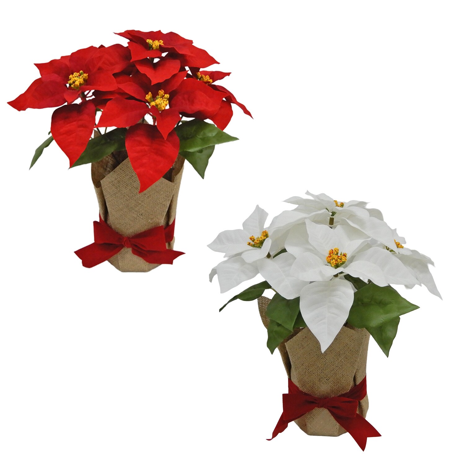 Artificial Poinsettia Bush In A Burlap Pot, Assorted Colors, 1-ct. — coming to Dollar Tree Aug 26, 2026