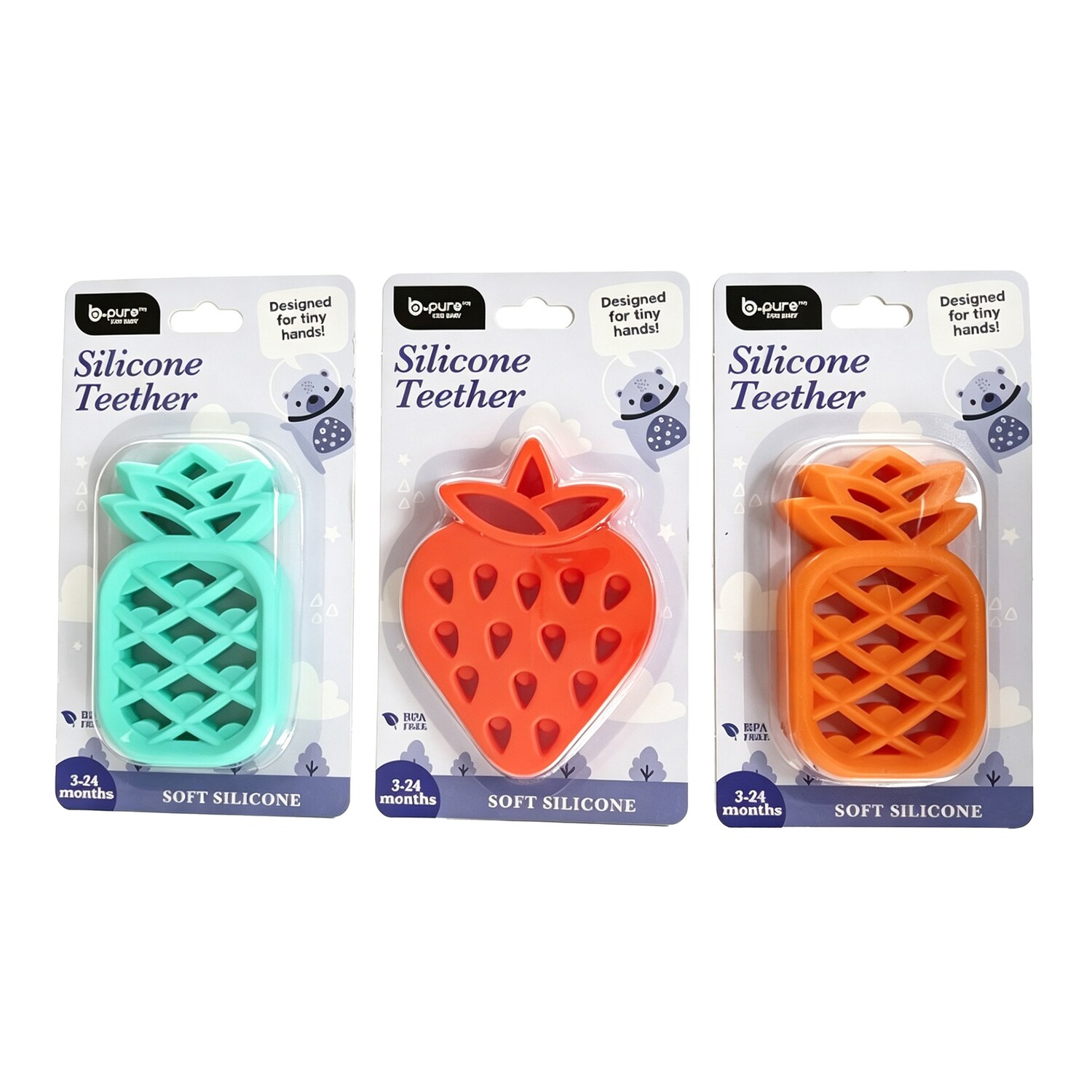 B Pure Silicone Teether, Assorted Designs — coming to Dollar Tree Sep 18, 2026