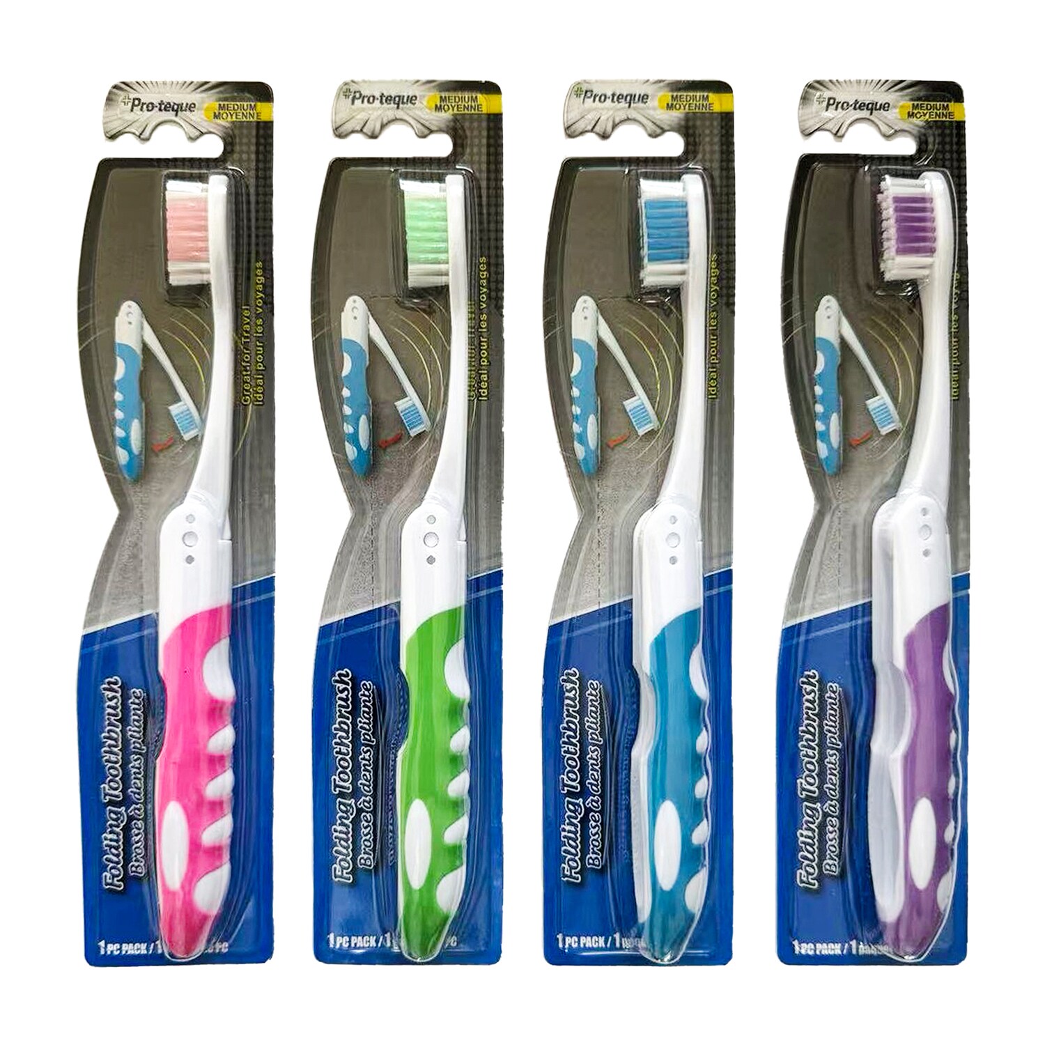 Pro-Teque Medium Folding Travel Toothbrush, Assorted Colors, 1-ct. — coming to Dollar Tree Sep 18, 2026