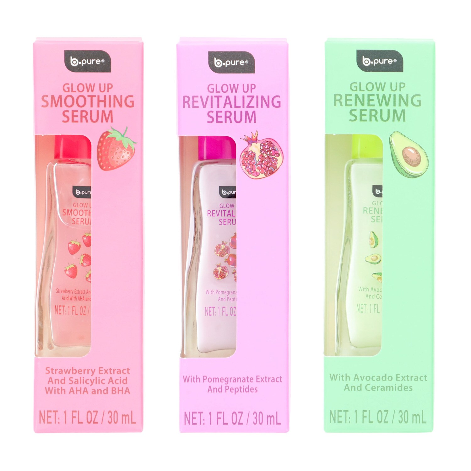 b.pure Glow Up Renewing Face Serum, Assorted Fruit Extracts, 1 Oz — coming to Dollar Tree Aug 24, 2026