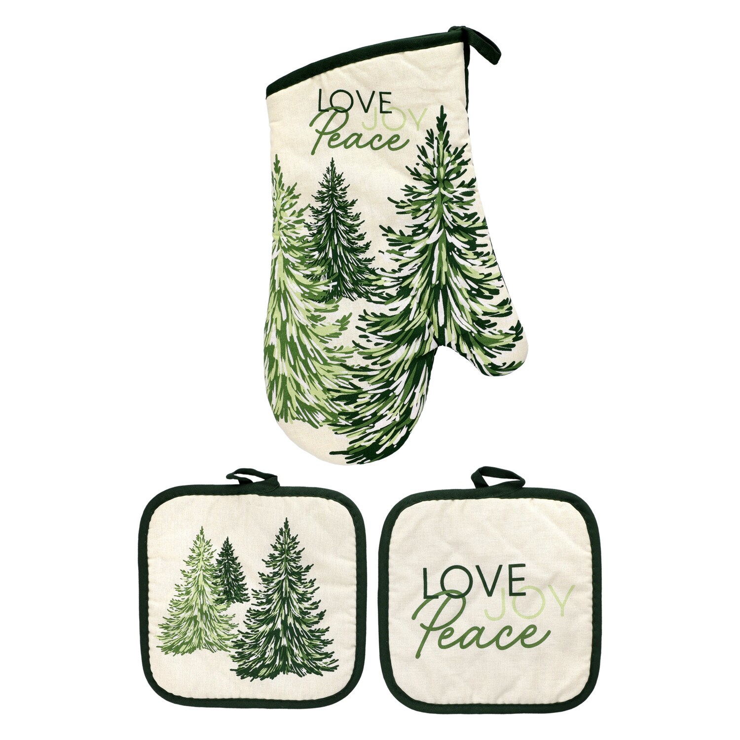 Christmas House Green Trees Oven Mitt And Potholders, 3-pc Pack. — coming to Dollar Tree Sep 18, 2026