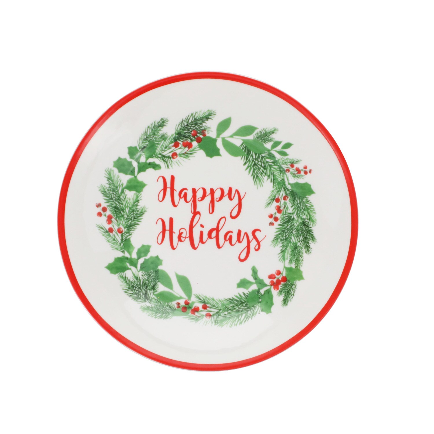 Happy Holidays Side Plate With Printed Holly Wreath — coming to Dollar Tree Sep 18, 2026