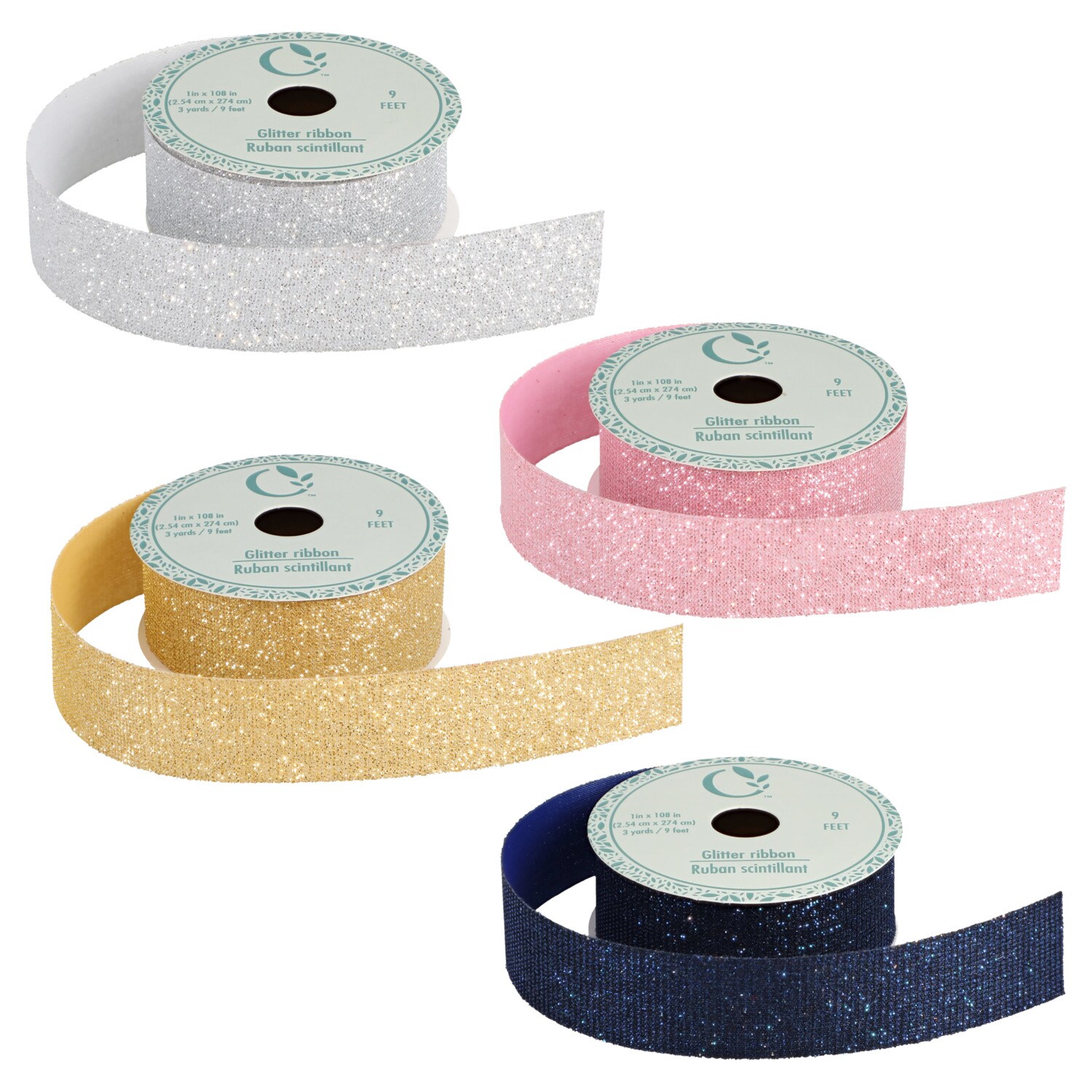 Tinsel Glitter Ribbon, Assorted Colors, 1-ct. — coming to Dollar Tree Aug 28, 2026