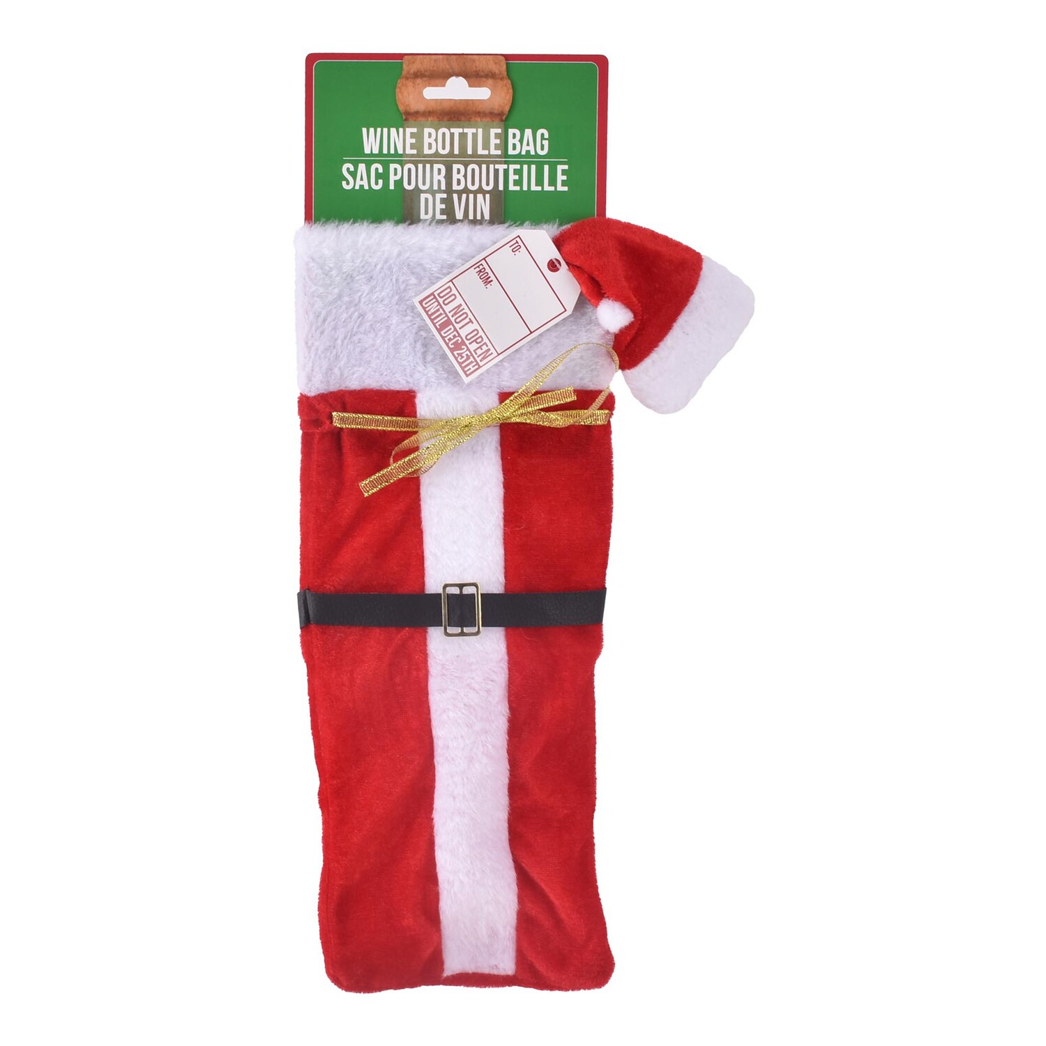 Santa-themed Wine Bottle Gift Bag — coming to Dollar Tree Sep 18, 2026