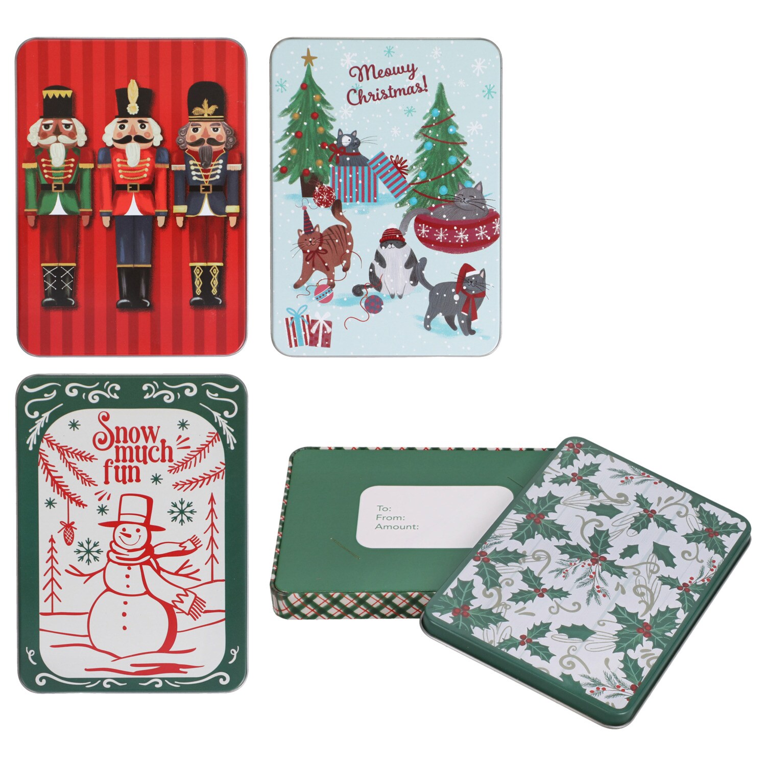 Christmas-themed Gift Card Tin Box, Assorted Designs — coming to Dollar Tree Sep 9, 2026