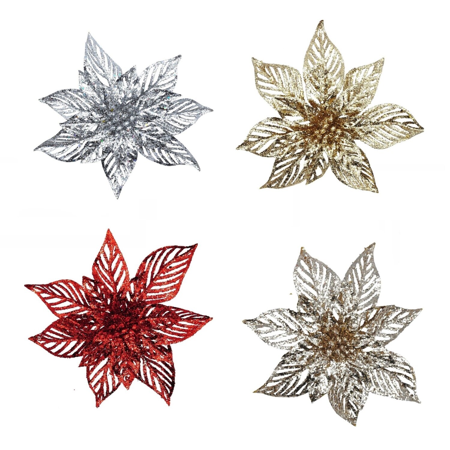 Christmas House Artificial Glitter Poinsettia Flower, Assorted Colors. — coming to Dollar Tree Aug 30, 2026