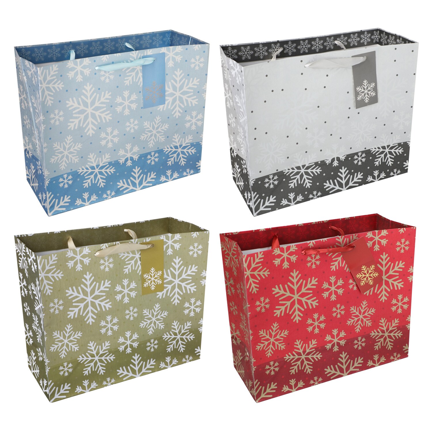 Voila Large Snowflake-themed Christmas Gift Bag, Assorted Colors — coming to Dollar Tree Sep 3, 2026