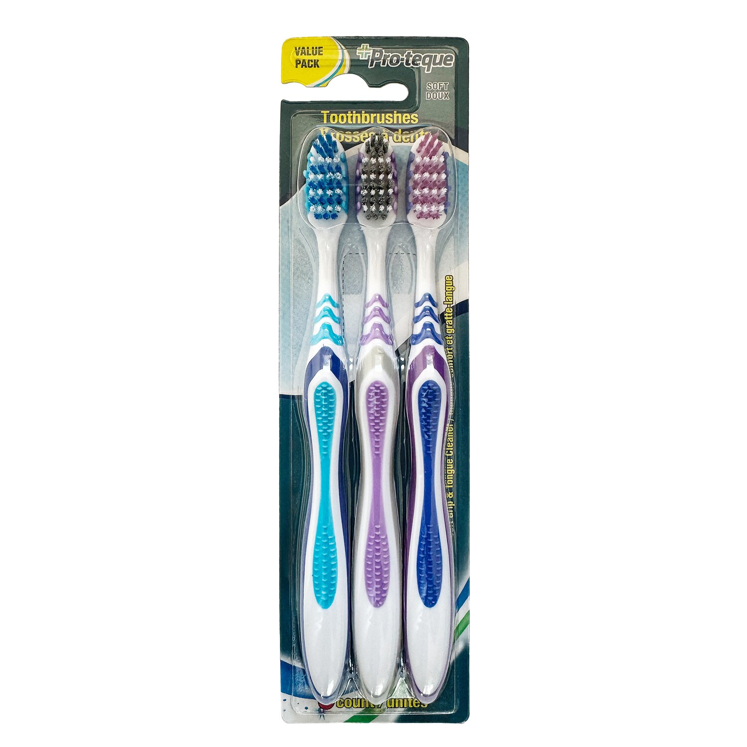 Pro-teque Soft Toothbrush, Assorted Colors, 3-pc Pack — coming to Dollar Tree Aug 21, 2026